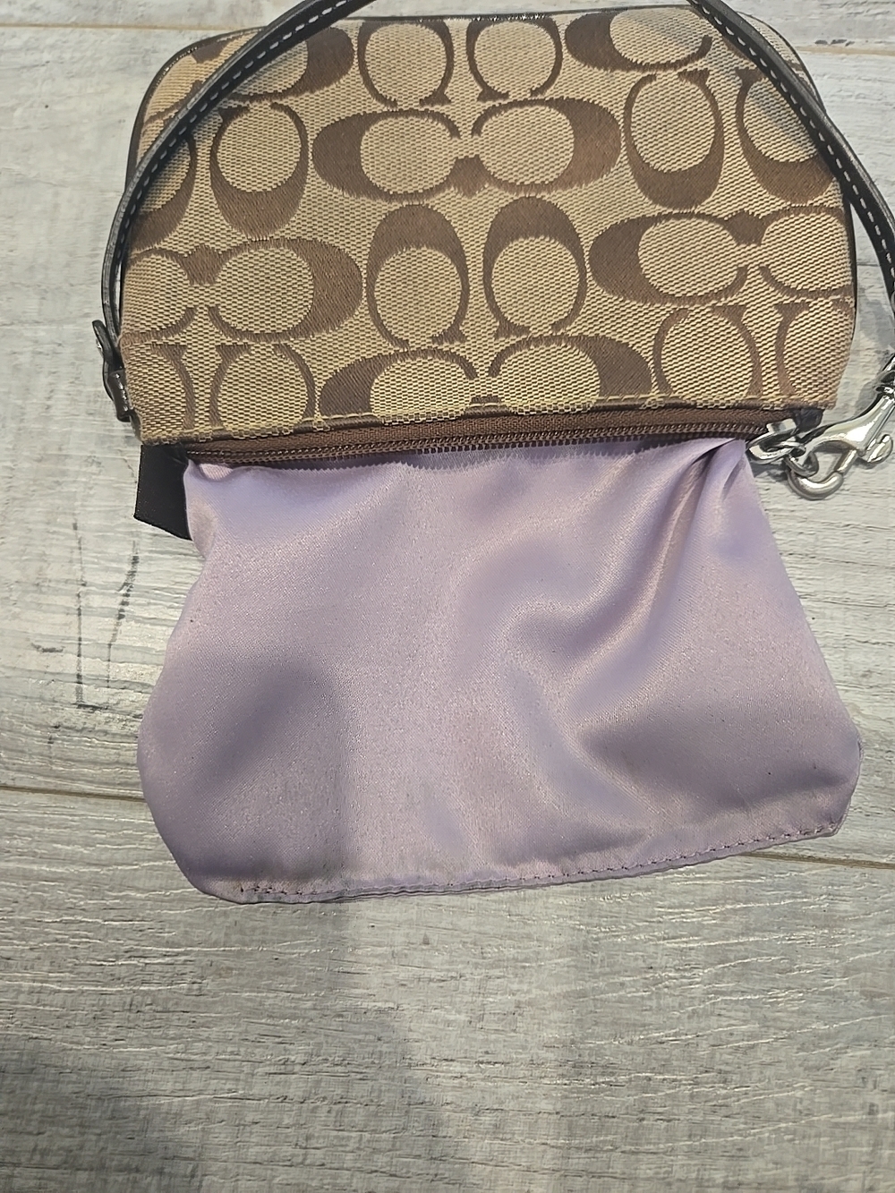 Coach Signature Jacquard Wristlet in Brown/Khaki - Picture 9 of 11